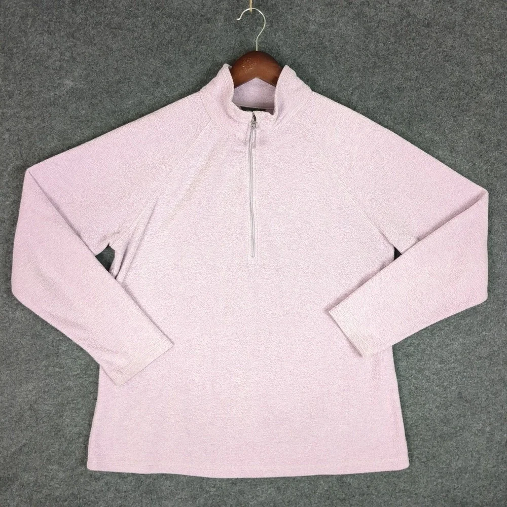 Eddie Bauer Womens Fleece Pullover 1/4 Zip Lavender Purple Mock Neck Size L